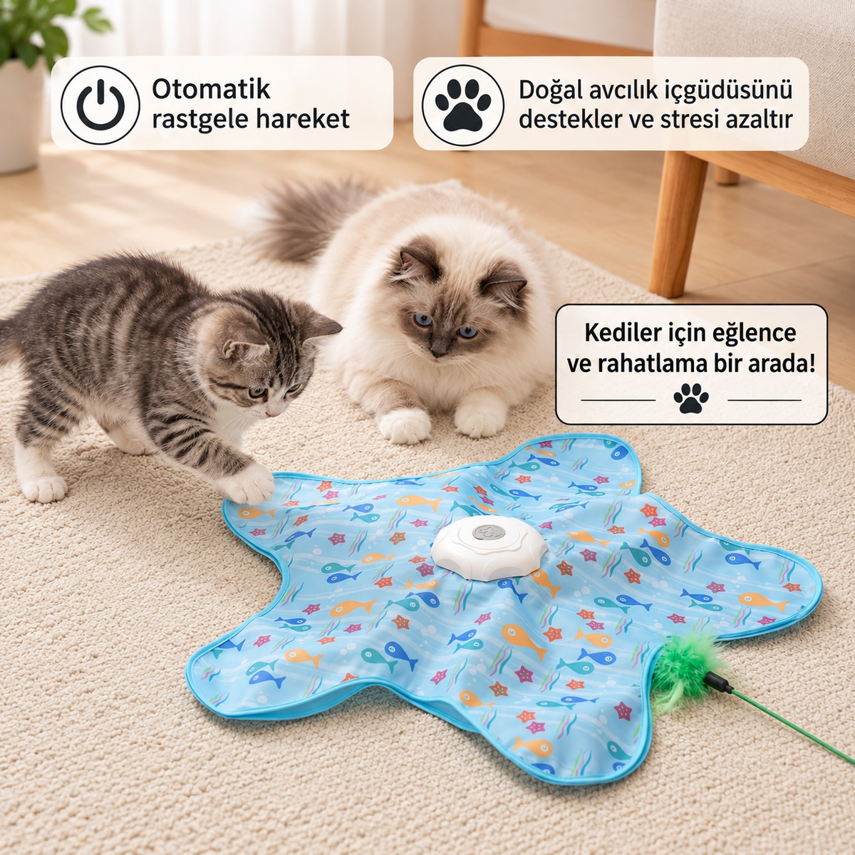 Patika – Stres atma ve oyun zamanı eğlencesi için otomatik kedi oyuncağı