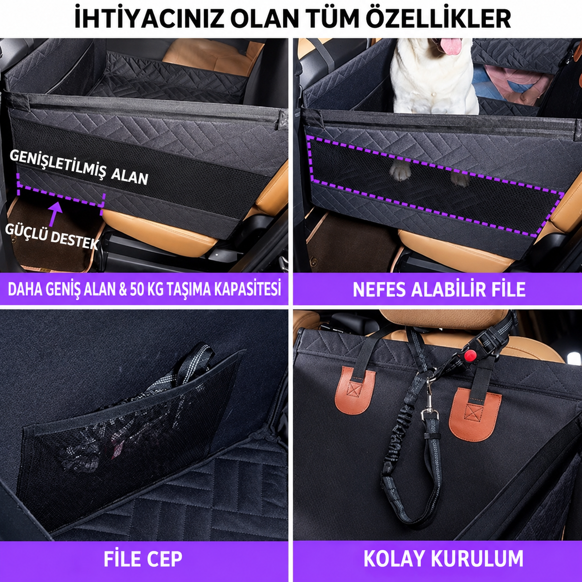 Köpekler için Sert Tabanlı Tekli Araba Koltuğu Uzatıcı