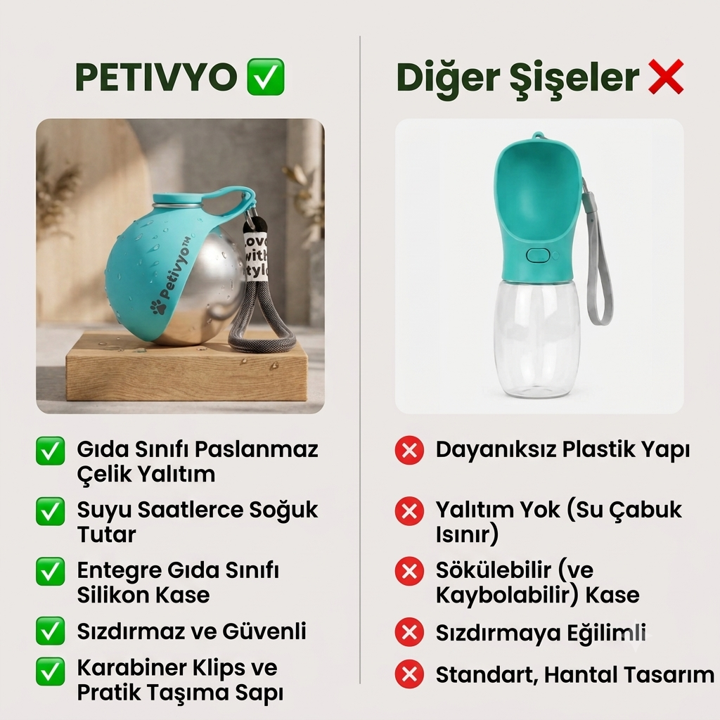 Paslanmaz Çelik Taşınabilir Köpek Su Matarası