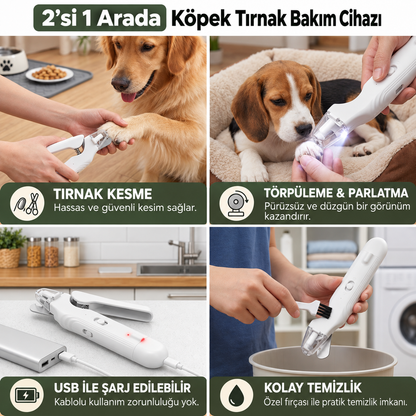 2'si 1 arada Profesyonel Köpek Tırnak Makası ve Törpüsü – Ultra Sessiz ve Şarj Edilebilir