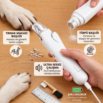 2'si 1 arada Profesyonel Köpek Tırnak Makası ve Törpüsü – Ultra Sessiz ve Şarj Edilebilir