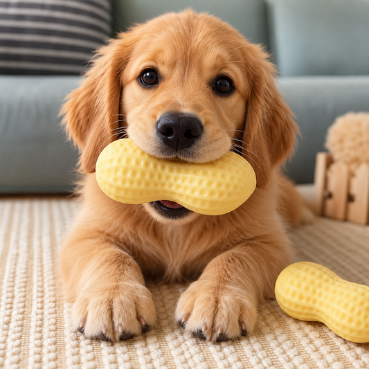 Köpekler için dayanıklı, ses çıkaran fıstık şeklinde çiğneme oyuncağı.