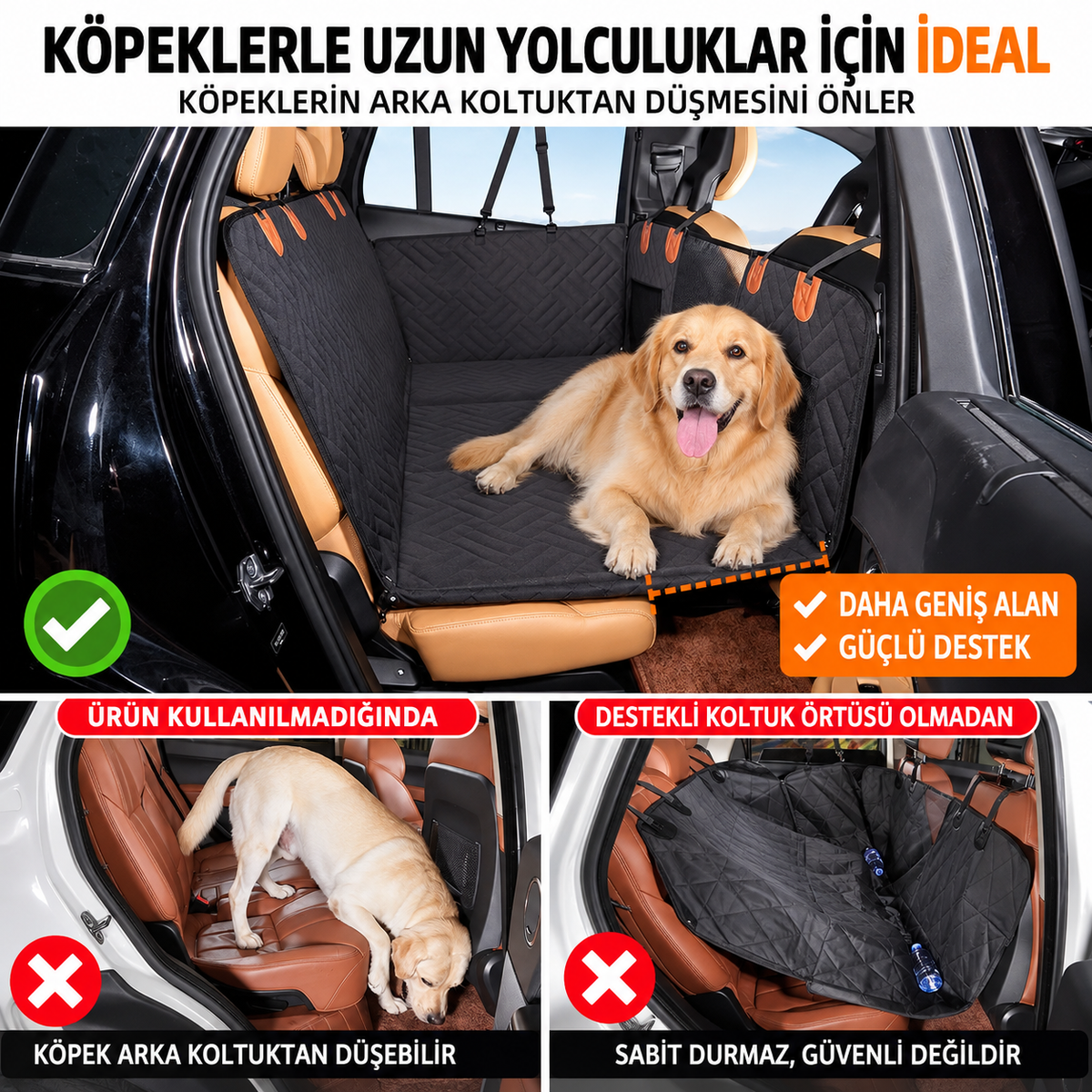 Köpekler için Sert Tabanlı Araba Koltuğu Uzatıcı