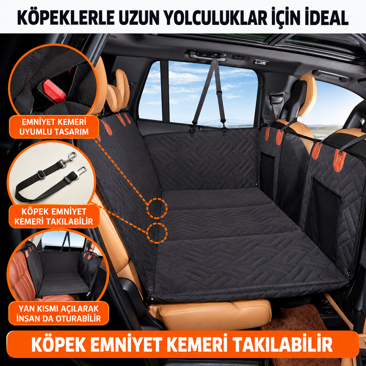 Köpekler için Sert Tabanlı Araba Koltuğu Uzatıcı