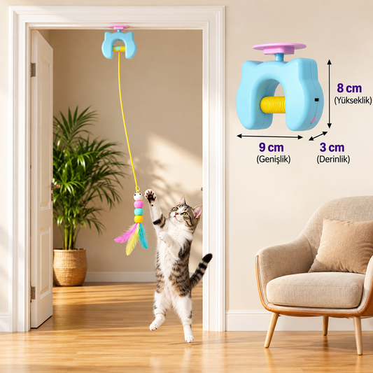 Etkileşimli Kedi Tüy Oyuncağı – Elektrikli Kapıya Asılan Otomatik Sallanan Kedi Oyuncağı