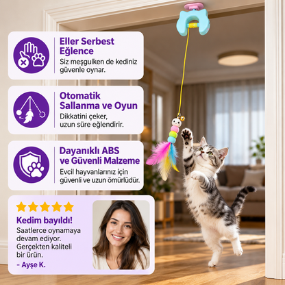 Etkileşimli Kedi Tüy Oyuncağı – Elektrikli Kapıya Asılan Otomatik Sallanan Kedi Oyuncağı