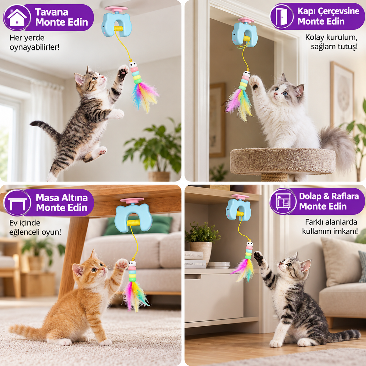 Etkileşimli Kedi Tüy Oyuncağı – Elektrikli Kapıya Asılan Otomatik Sallanan Kedi Oyuncağı