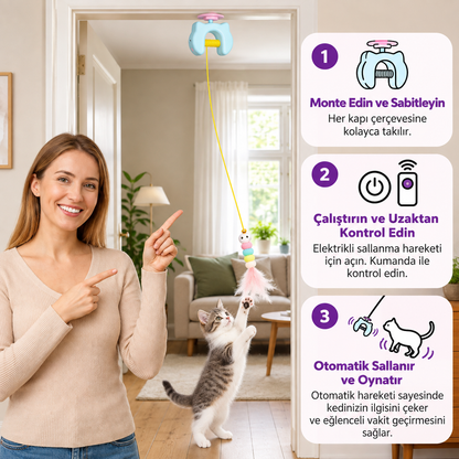 Etkileşimli Kedi Tüy Oyuncağı – Elektrikli Kapıya Asılan Otomatik Sallanan Kedi Oyuncağı