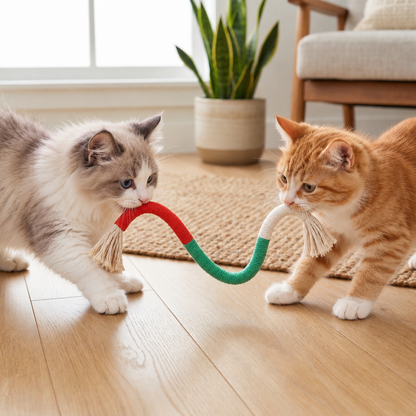 Doğal kedi çiğneme ipi – dayanıklı, diş hijyenini destekler ve stresi azaltır.