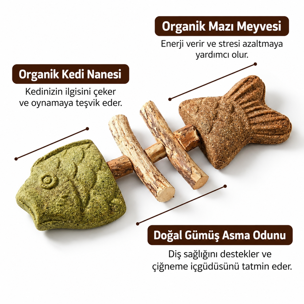Kedi Nanesi ve Gümüş Asma Çiğneme Oyuncağı