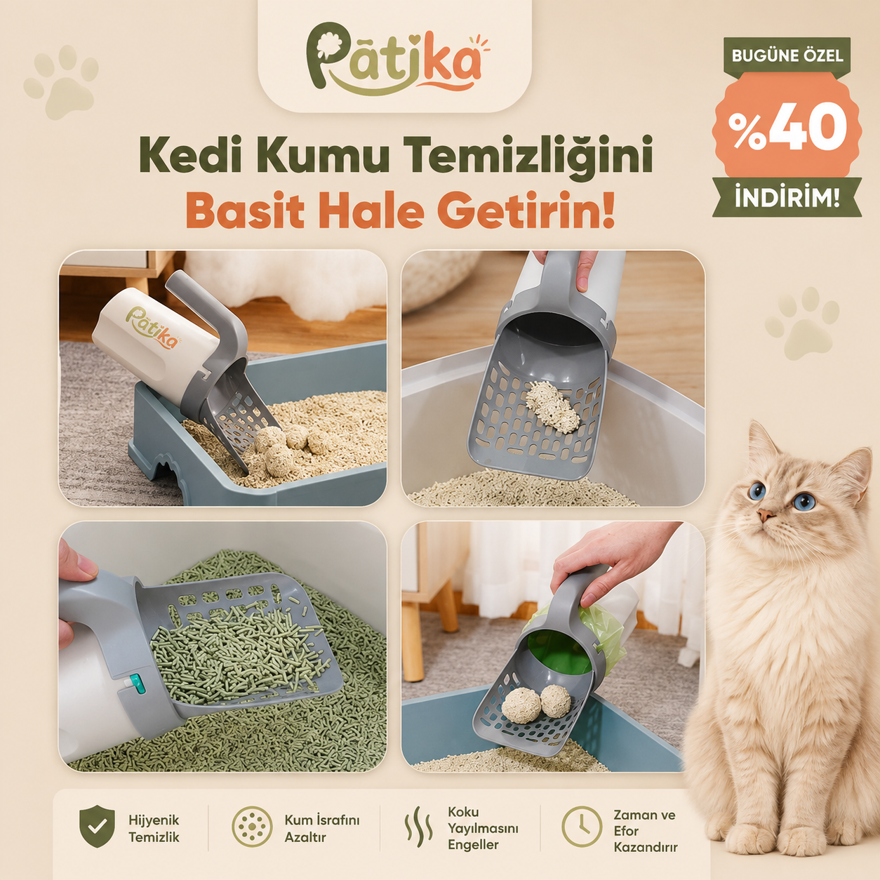 3'ü 1 Arada Aklıllı Kedi  Kum Temizleyici