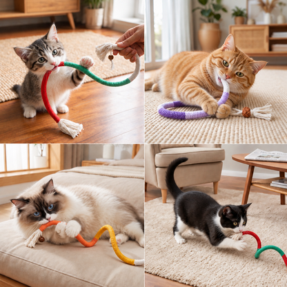 Doğal kedi çiğneme ipi – dayanıklı, diş hijyenini destekler ve stresi azaltır.